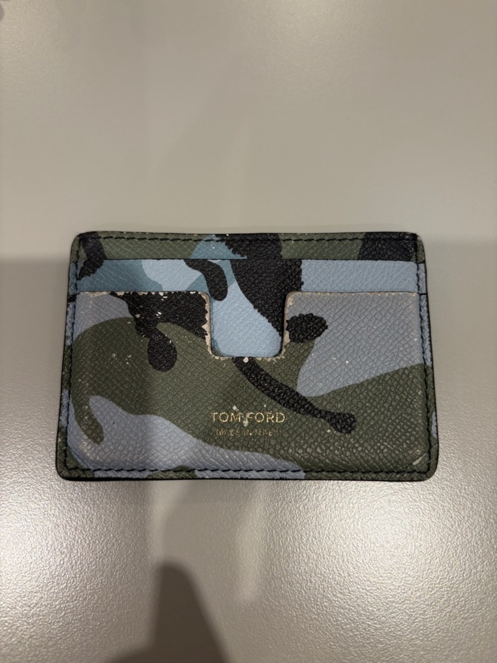 Tom Ford Camouflage Leather Card Holder in Green and Blue